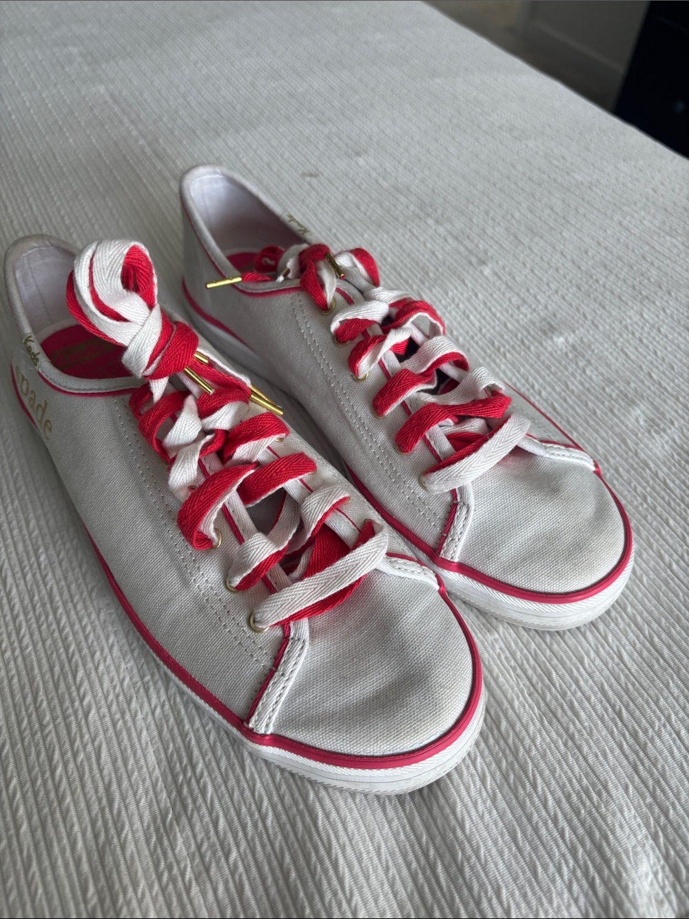 Keds Low-Top White Canvas Sneakers with Red Accents